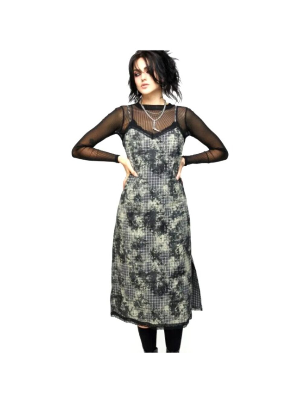 Disturbia Grime Check Lace Midi Slip Dress Size 10 NWT